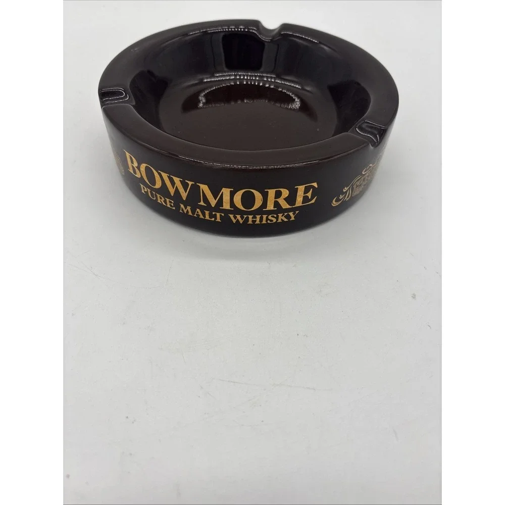 Vintage Brown Ashtray Made In England BowMore Pure Whiskey. 6 Inch Diameter.